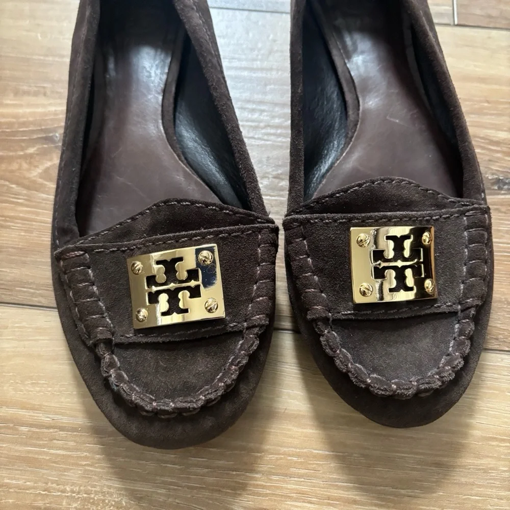 Tory Burch Dark Brown Loafers with Gold logo Emblem